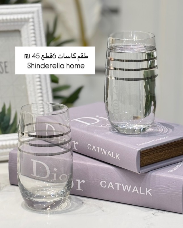 طقم كاسات عصير كريستال  اجر طويلة فضيي