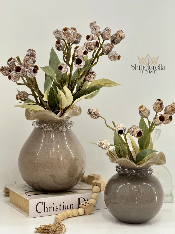 طقم مزهريات زجاج رمادي