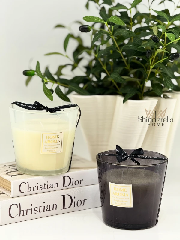 شمعة اسود لامع مع 3 فتايل حجم كبير