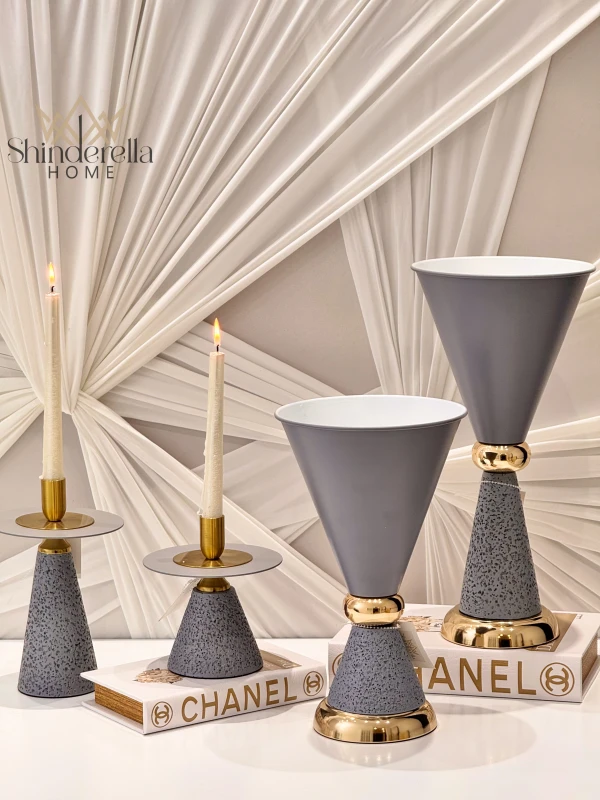 طقم شمعدان ديكور رمادي