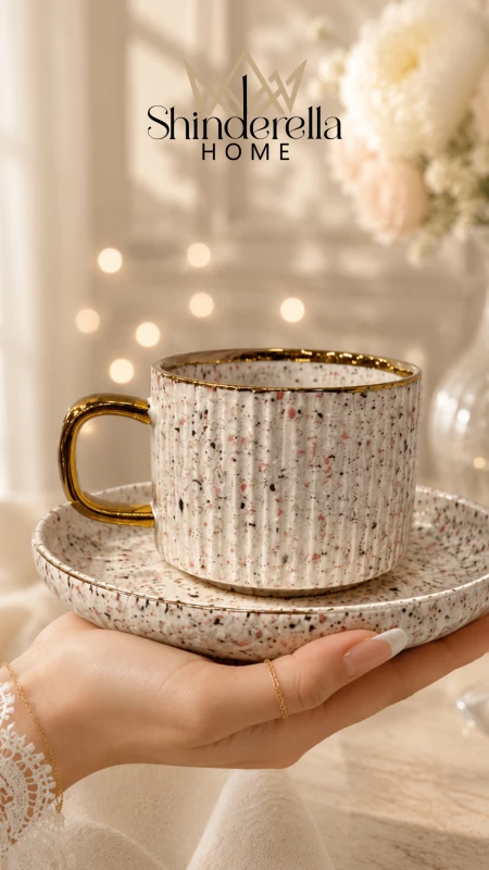 طقم شاي منقط (6كاسات+6صحون) ✨