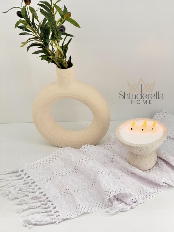 رنر كروشيه ابيض ناصع   150*30سم