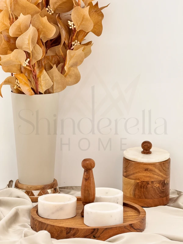 ستاند خشب مع ايد + 3 صحون جرانيت حجم صغير