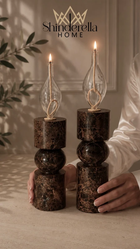 طقم شمعدان 2 قطعه RICH | Italian Marble