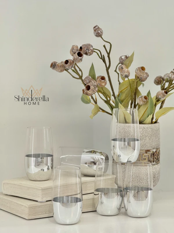 طقم كاسات مي طويل كريستال فضي