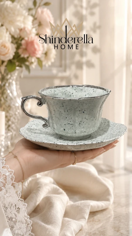 طقم شاي منقط (6كاسات+6صحون) ✨