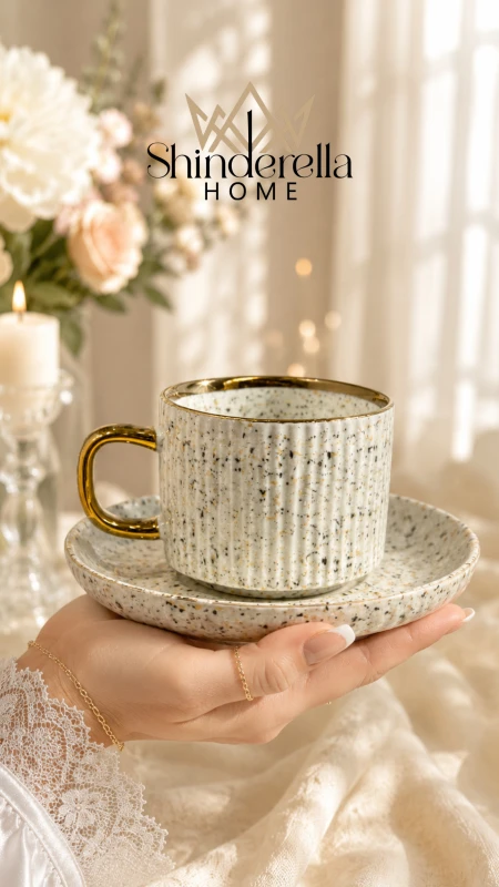طقم شاي منقط (6كاسات+6صحون) ✨