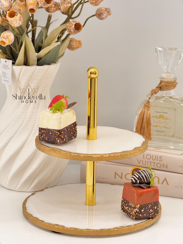 ستاند ضيافة شايش مذهب طبقتين