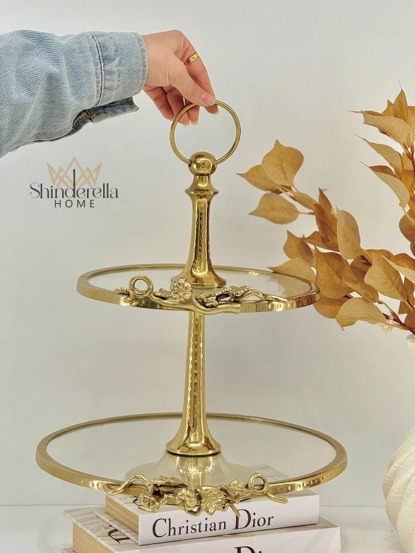 مضيفة طبقتين كريستال مذهب