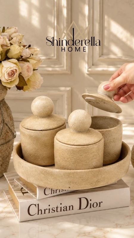 طقم (صينية +3مضايف) Stoneware collection ✨