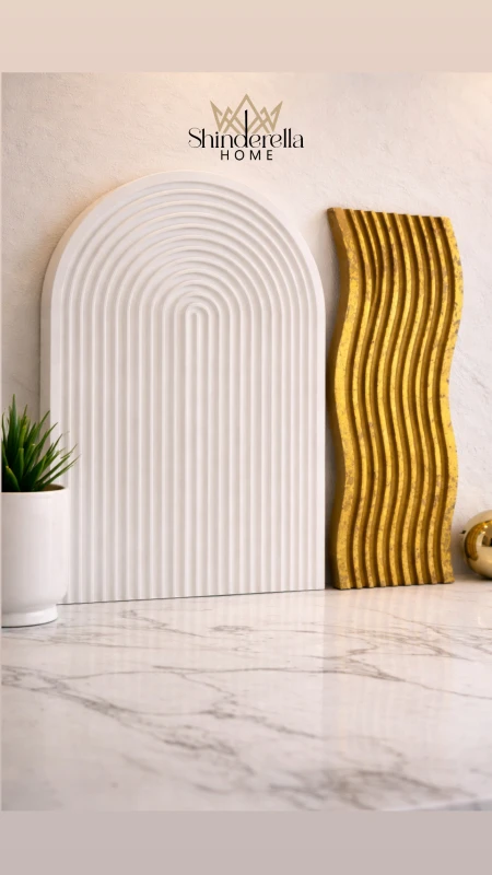 طقم الواح ديكور خشب ابيض و ذهبي