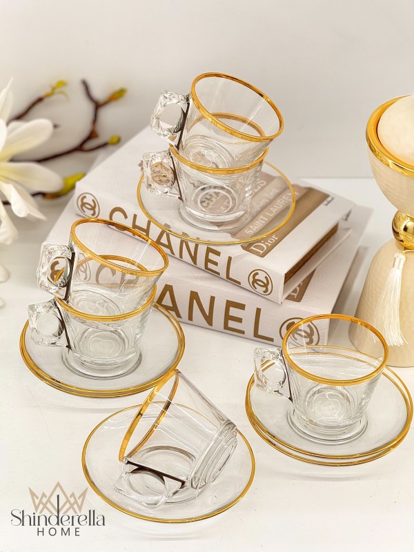 كاسات شاي كريستال مذهب