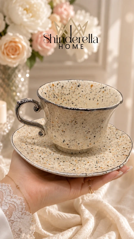 طقم شاي منقط (6كاسات+6صحون) ✨