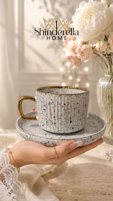 طقم شاي منقط (6كاسات+6صحون) ✨
