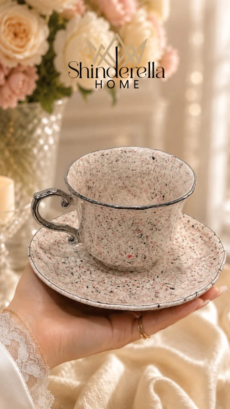طقم شاي منقط (6كاسات+6صحون) ✨